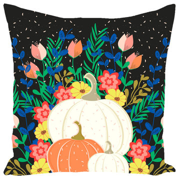 Pumpkins Black Throw Pillow, 14x14, Cover Only