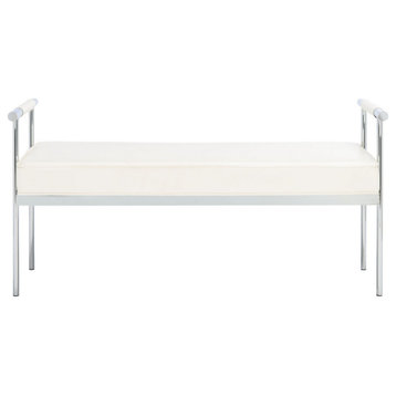 Michelle Long Rectangle Bench With Arms White/Chrome