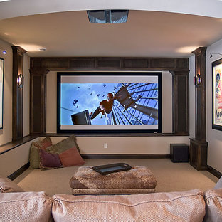 Photo of a modern home cinema in Minneapolis.