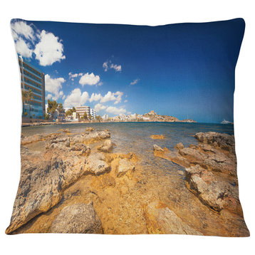 Paradise Beach in Ibiza Island Seashore Photo Throw Pillow, 16"x16"