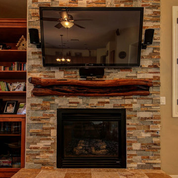 Split-Faced Stacked Stone Slate and Travertine Hearth