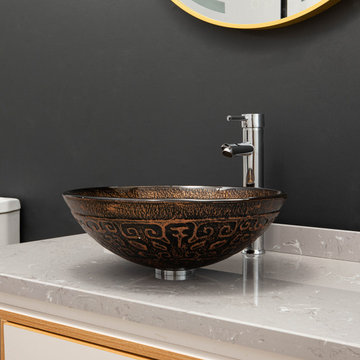 Antique Bronze Glass Circular Vessel Bathroom Sink