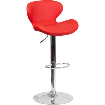 Contemporary Red Vinyl Adjustable Height Barstool With Chrome Base