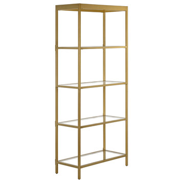 70" Gold Metal And Glass Four Tier Etagere Bookcase