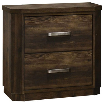 Modern Nightstand, 2 Storage Drawers With Shiny Curved Pull Handles, Walnut