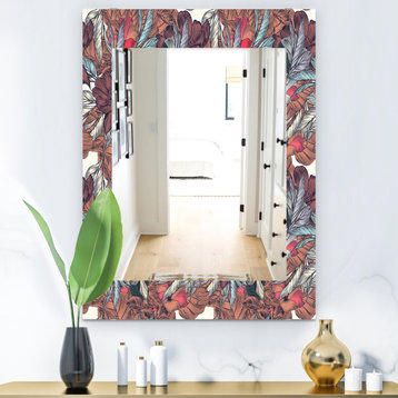 Floral Botanical Pattern With Flowers Midcentury Frameless Wall Mirror, 28x40