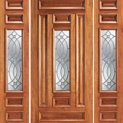 Pre-hung Mahogany Center Lite Entry Two Sidelights Door - Front Doors