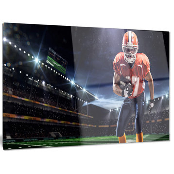 "American Footballer in Action on Stadium" Sports Metal Art, 28"x12"