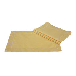 Xia Home Fashions - Polka Dot Embroidered Easy Care Placemats, 13"x19", Yellow, Set of 4 - Placemats