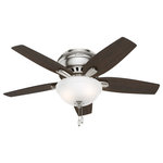 Hunter Fan Company - Hunter Fan Company 42" Newsome Low Profile Brushed Nickel Ceiling Fan With Light - With its charming appearance, the Newsome low-profile ceiling fan with light will complement your casual design style. The clean line details throughout the fan body and blade irons work together to create a coherent design that will fit any small room with a low ceiling. The handsome bowl light fixture provides your ideal ambiance while the 42-inch blades are powered by a three-speed WhisperWind motor delivering superior air movement and whisper-quiet performance so you get all the cooling power you want without the noise. The Newsome Collection offers you the freedom to choose from many different sizes, light kits, and other options to maintain a consistent look throughout every room in your home.