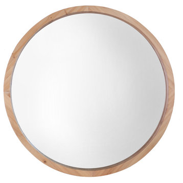 30" Round Wood Mirror, Natural Brown
