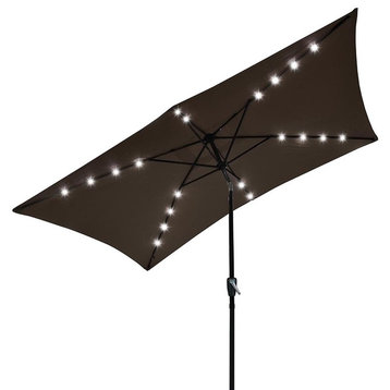 Yescom 10x6.5 ' 20 Leds 6 Ribs Patio Solar Led Umbrella Tilt, Chocolate