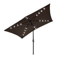 10x6.5 ' 20 Leds 6 Ribs Patio Solar Led Umbrella Tilt, Chocolate
