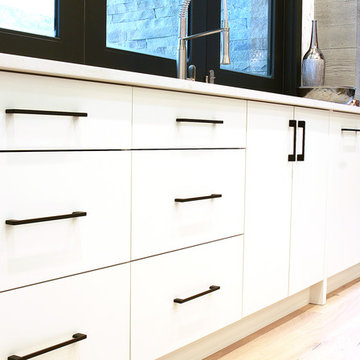 White and teak two tone kitchen