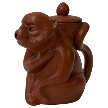 Chinese Brown Yixing Zisha Clay Teapot w Monkey Shape Accent Hws2594