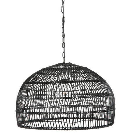 Luhu Open Weave Cane Rib Dome Pendant Lamp, Black