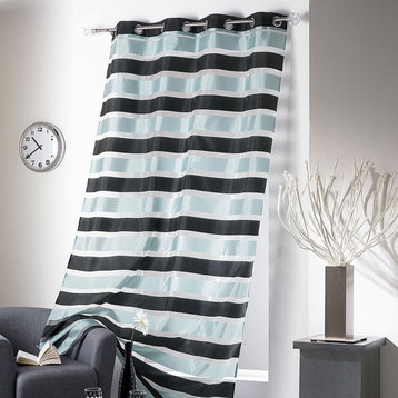 Striped Sheer Curtain Panel, Light-Filtering Drape, 95 x 55 Inches, Black/Gray, 1 Panel