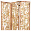 Benzara BM205856 3 Panel Wood Screen with Vertical Branch Design, Brown