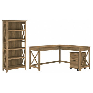 Pemberly Row L Desk with Drawers & Bookcase in Reclaimed Pine - Engineered Wood