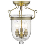 Livex Lighting - Jefferson Ceiling Mount, Antique Brass - Carrying the vision of rich opulence, the Jefferson has evolved through times remaining a focal point of richness and affluence. From visions of old time class to modern day elegance, the bell jar remains a favorite in several settings of the home. Using hand blown clear seeded glass...the possibilities are endless to find a piece that matches your desired personality and vision.