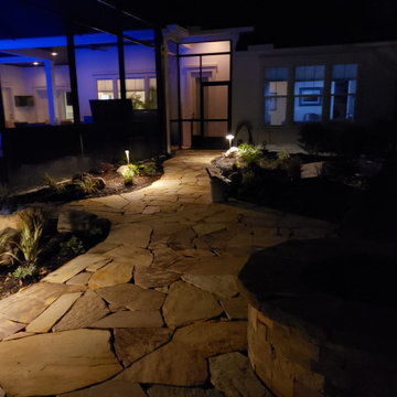 Bocce Ball Court Surrounded By Flagstone Patio and Fire Pit, St. Augustine, FL