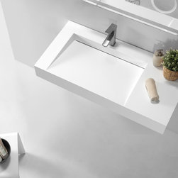 ADM Bathroom Design - ADM Rectangular Wall Mounted Sink, White, 39", Glossy 23" Left - Bathroom Sinks
