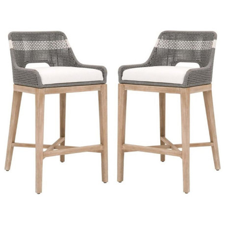 Home Square 2 Piece Upholstered Rope Barstool Set in Dove and Natural Gray