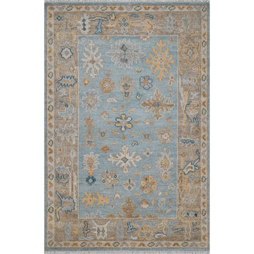 Dunes Hand Knotted Wool Area Rug Ocean Blue, 6' X 9'