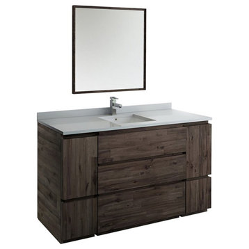 Fresca Formosa 60" Single Sink Wood Bathroom Vanity with Mirror in Brown