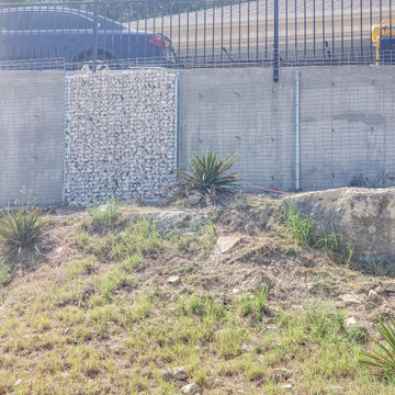 Gabion Facade and Wrought Iron Fence Panel Install
