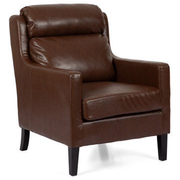 Anson Pillow Tufted Club Chair, Dark Brown, Faux Leather
