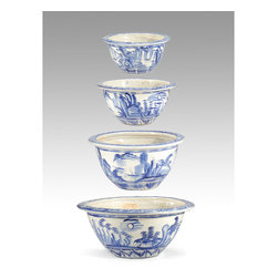 Wildwood Lamps Set of 4 Blue White Planters - Indoor Pots And Planters