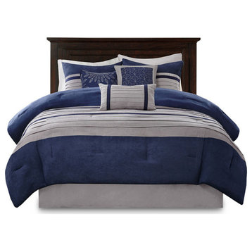 Madison Park Palmer Vera Microsuede 7-Piece Comforter Set, Blue