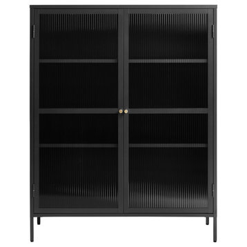55" Contemporary Glass & Metal Display Cabinet in Black