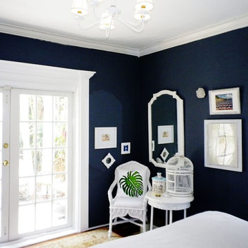 charcoal bedroom with white trim