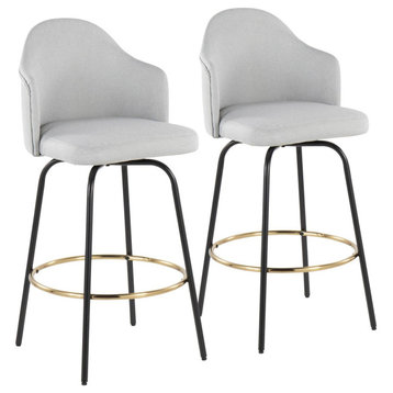 Lumisource Ahoy Bar Stool With Black Metal Legs/Round Gold Metal Footrest