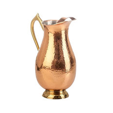Hammered Shiny Copper Pitcher With Brass Handle