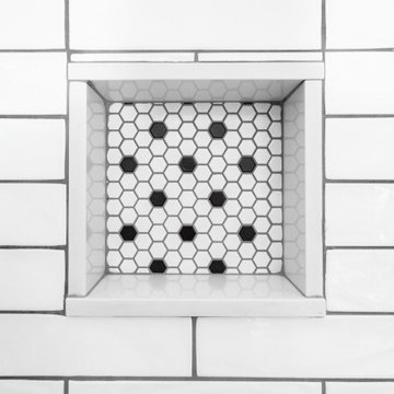 Black and White Hex Tile Shower Floor with Square Drain – Middleton MA