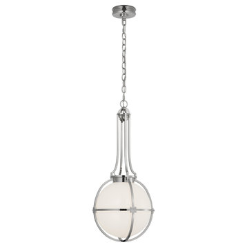 Gracie Medium Captured Globe Pendant in Polished Nickel with White Glass