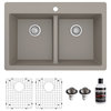Karran 33" Top Mount Double Equal Bowl Quartz Kitchen Sink Kit, Concrete