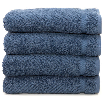 Herringbone Hand Towels, Set of 4, Midnight Blue