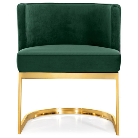Gianna Velvet Dining Chair, Green, Gold Base