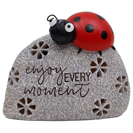 Ladybug On Stone Garden Statues with Solar Powered Lights