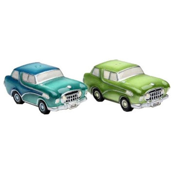 Road Trip Retro Sedan Cars Salt and Pepper Shakers Set Green and Blue