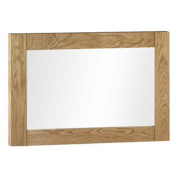 Modern Rectangular Wall Mounted Mirror, Waxed Oak Solid Wood