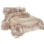 Tache Home Fashion - 6-Piece Creme Sweet Victorian Satin Comforter Set, Queen - This set will make any home feel like an elegant ballroom. Beautifully decorated with matching soft creme flowers, this delicate but durable set will make you sleep like royalty. Available in three different sizes to accommodate any setting: Cal King, King, Queen. Every set includes: 1 Comforter, 2 Pillow Shams, 2 Cushion Cover, 1 Neck Roll.
