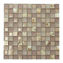 Matte Terra & Glossy Cream Sea Shells Glass Mosaic Tiles (Square Pattern) - Home Accessories & Decor