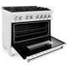 ZLINE 36" Range Gas Stove and Electric Oven, DuraSnow and White Matte Door