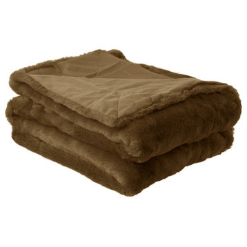 Solid Faux Fur Couch Throw Blanket, Brown