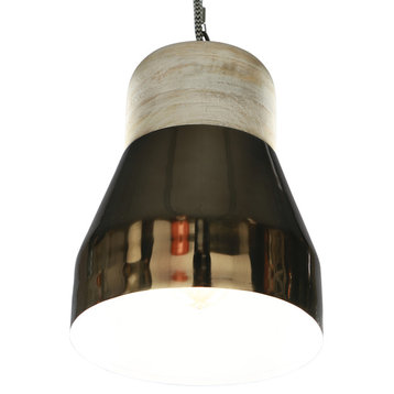 Metallic Brass Shade Hanging Lamp Glow With White Wooden Top
